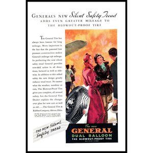 1934 General Tire Dual Balloon Vintage Print Ad Woman Aviator Pilot Wall Art